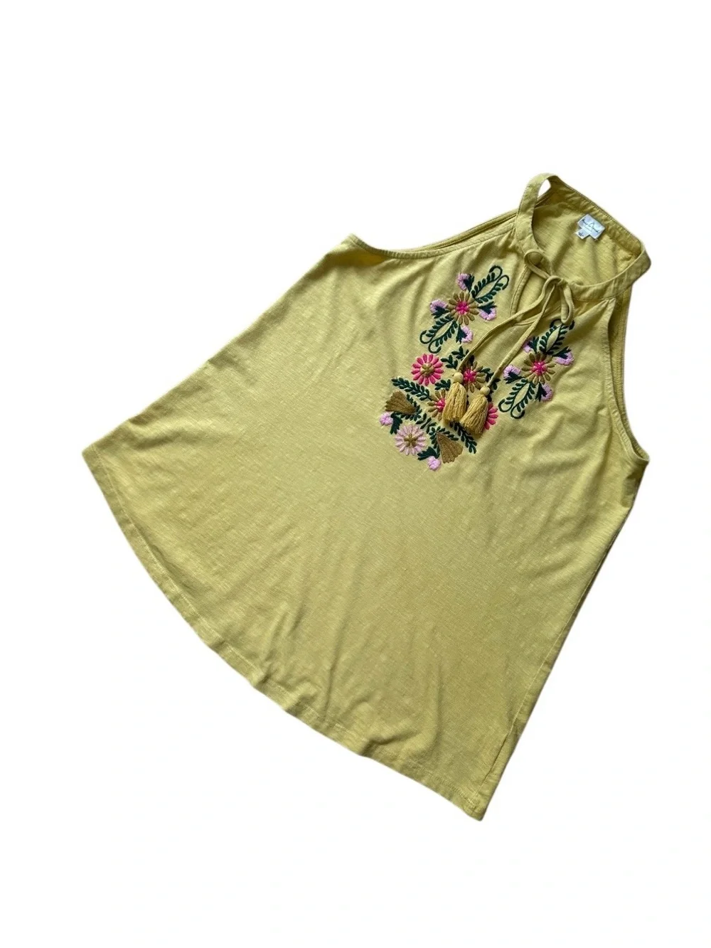 Keep In Touch Boho Hippie Yellow Embroidered Halter Tank Top EUC Size L